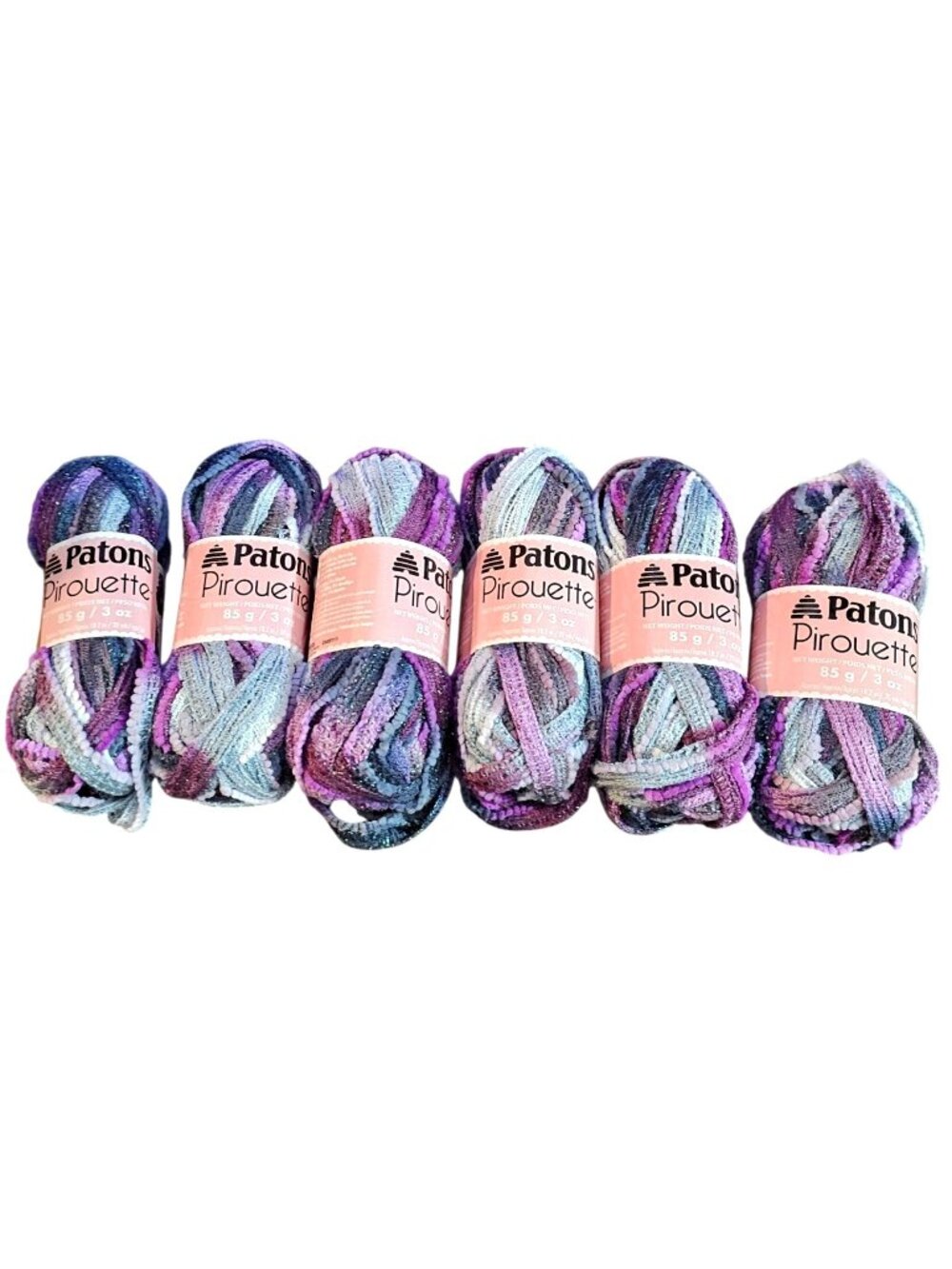 Patons Pirouette Yarn Orchid Shimmer 6 Skeins 3oz Each Medium 4 Weight